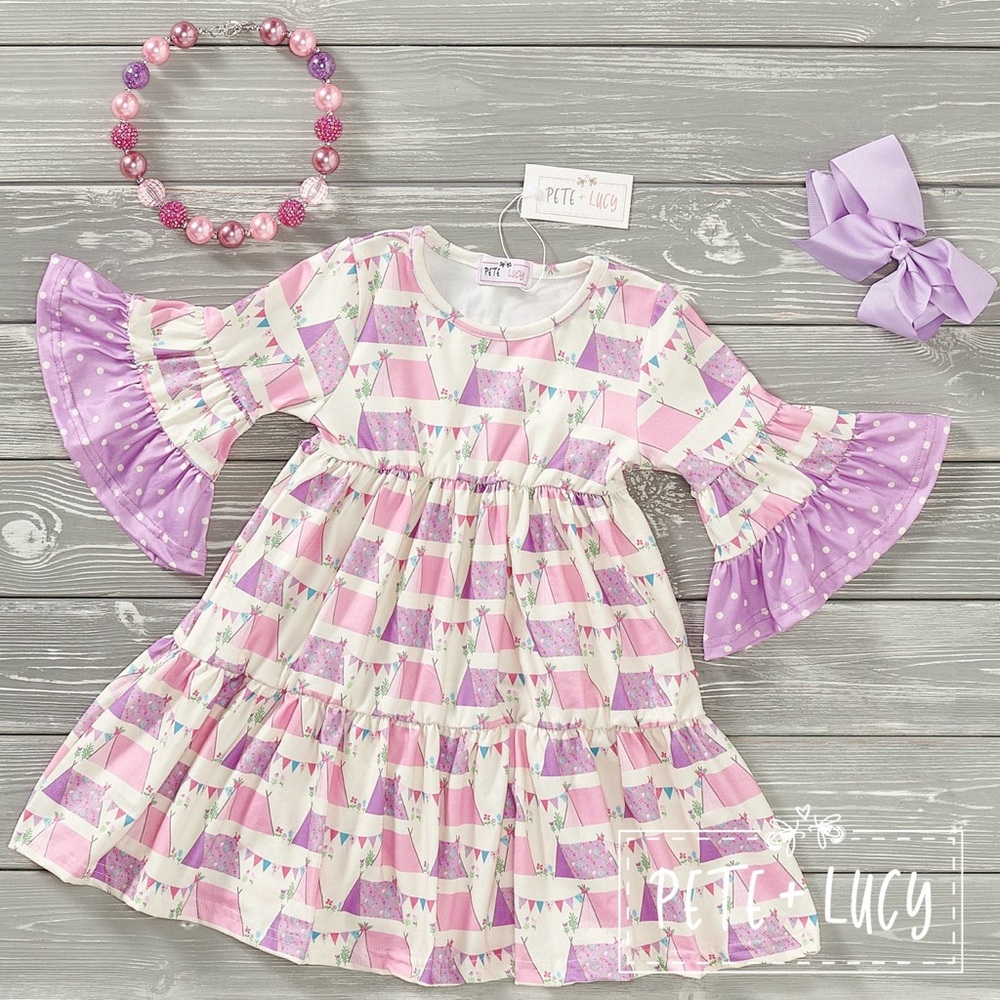 Pink and Purple  Camping Kids Dress